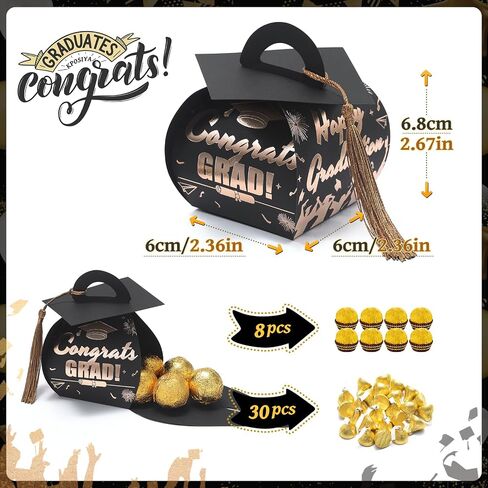KPOSIYA Graduation Party Favors Boxes，32 pcs Class of 2025 Graduation Cap Candy Box with Tassel，Grad Gift Treat Boxes for 2025 Table Centerpieces Decorations(Rose,Pink) in Kuwait