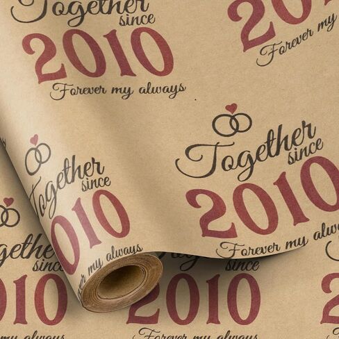 RUSPEPA 50th Golden Anniversary Wrapping Paper, Mini Roll, Together Since 1975" Text Design Kraft Paper, Gift Wrapping Paper Roll for Wedding Anniversary, Party, 17 in x 16.4 ft in Saudi Arabia