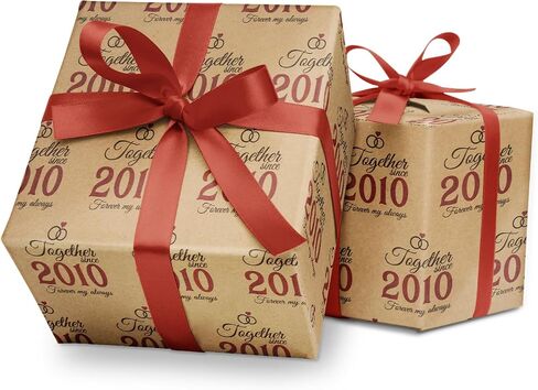 RUSPEPA 50th Golden Anniversary Wrapping Paper, Mini Roll, Together Since 1975" Text Design Kraft Paper, Gift Wrapping Paper Roll for Wedding Anniversary, Party, 17 in x 16.4 ft in Saudi Arabia
