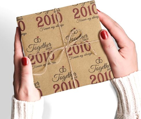 RUSPEPA 50th Golden Anniversary Wrapping Paper, Mini Roll, Together Since 1975" Text Design Kraft Paper, Gift Wrapping Paper Roll for Wedding Anniversary, Party, 17 in x 16.4 ft in Saudi Arabia