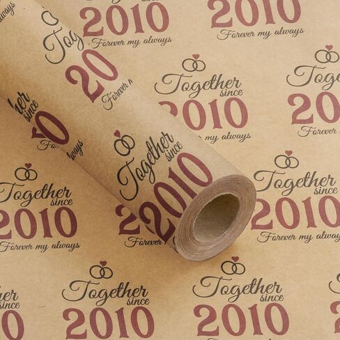 RUSPEPA 50th Golden Anniversary Wrapping Paper, Mini Roll, Together Since 1975" Text Design Kraft Paper, Gift Wrapping Paper Roll for Wedding Anniversary, Party, 17 in x 16.4 ft in Saudi Arabia