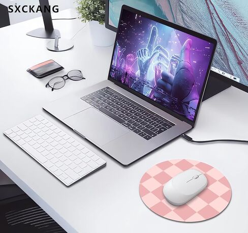 Colorful Checkered Mouse Pad Small, Retro Purple Pink Blue Green Mousepad, Cute Aesthetic Mice Pad Portable Kids Mouse Pad, Computer,Laptop, Office Work, Round Mouse Mat, 7.9x7.9 in in Kuwait