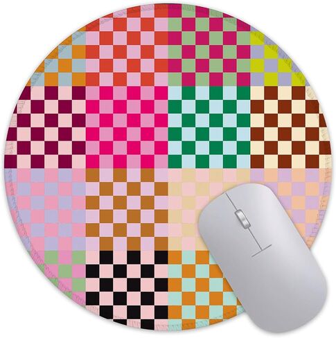 Desk Pad, Retro Colored Checkered Round Gaming Mouse Pad,Non-Slip Rubber Base Desk Mat with Stitched Edge,Small Mousepads for Laptop Computer 8.6x8.6Inch in Saudi Arabia