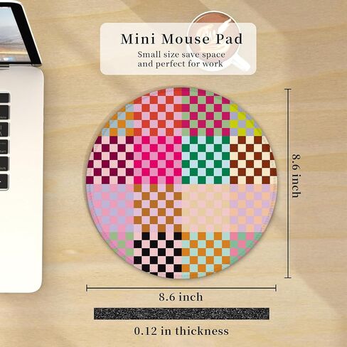 Desk Pad, Retro Colored Checkered Round Gaming Mouse Pad,Non-Slip Rubber Base Desk Mat with Stitched Edge,Small Mousepads for Laptop Computer 8.6x8.6Inch in Saudi Arabia