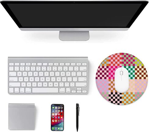 Desk Pad, Retro Colored Checkered Round Gaming Mouse Pad,Non-Slip Rubber Base Desk Mat with Stitched Edge,Small Mousepads for Laptop Computer 8.6x8.6Inch in Saudi Arabia