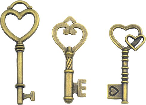 Makhry Mixed 30 Antique Style Vintage Skeleton Keys Heart Shaped Key Craft Keys for Decoration Wedding Party Antique Charms(Antique Bronze) in Saudi Arabia