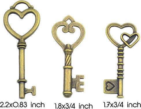 Makhry Mixed 30 Antique Style Vintage Skeleton Keys Heart Shaped Key Craft Keys for Decoration Wedding Party Antique Charms(Antique Bronze) in Saudi Arabia