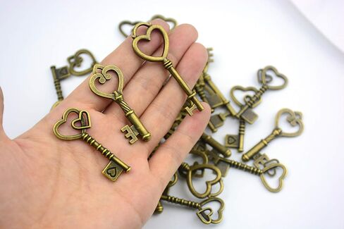 Makhry Mixed 30 Antique Style Vintage Skeleton Keys Heart Shaped Key Craft Keys for Decoration Wedding Party Antique Charms(Antique Bronze) in Saudi Arabia