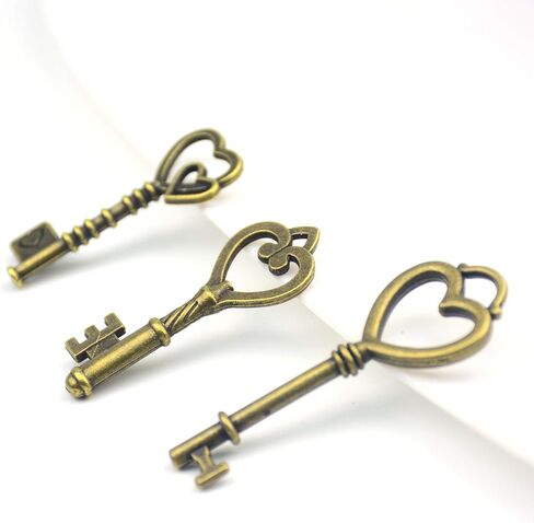 Makhry Mixed 30 Antique Style Vintage Skeleton Keys Heart Shaped Key Craft Keys for Decoration Wedding Party Antique Charms(Antique Bronze) in Saudi Arabia