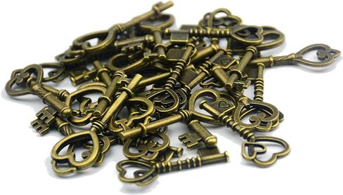 Makhry Mixed 30 Antique Style Vintage Skeleton Keys Heart Shaped Key Craft Keys for Decoration Wedding Party Antique Charms(Antique Bronze) in Saudi Arabia