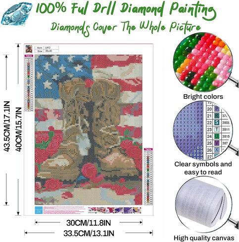 GOUGOUFAFA Independence Day Diamond Painting Kits- 4 of July Boots Diamond Art Kits for Adults, 5D Diamond Painting Tools for Gift Home Wall Decor(12x16inch) in Saudi Arabia