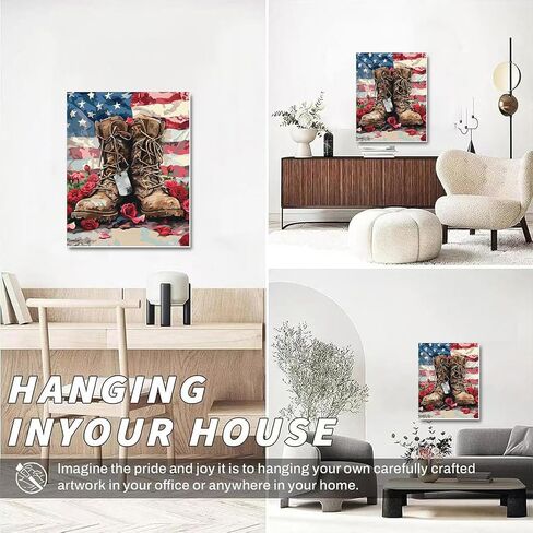 GOUGOUFAFA Independence Day Diamond Painting Kits- 4 of July Boots Diamond Art Kits for Adults, 5D Diamond Painting Tools for Gift Home Wall Decor(12x16inch) in Saudi Arabia