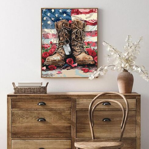 GOUGOUFAFA Independence Day Diamond Painting Kits- 4 of July Boots Diamond Art Kits for Adults, 5D Diamond Painting Tools for Gift Home Wall Decor(12x16inch) in Saudi Arabia