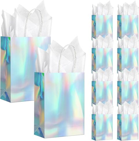 24 PCS Winter Snowflake Hife Facs ، Good Snowflake Goodie Bags Bass Bags Bass مع 24 ورقة من الأنسجة ، وأكياس Paper Party Party مع مقابض عيد ميلاد الشتاء الشتاء in Kuwait