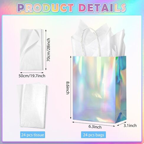 24 PCS Winter Snowflake Hife Facs ، Good Snowflake Goodie Bags Bass Bags Bass مع 24 ورقة من الأنسجة ، وأكياس Paper Party Party مع مقابض عيد ميلاد الشتاء الشتاء in Kuwait