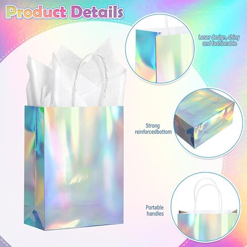 24 PCS Winter Snowflake Hife Facs ، Good Snowflake Goodie Bags Bass Bags Bass مع 24 ورقة من الأنسجة ، وأكياس Paper Party Party مع مقابض عيد ميلاد الشتاء الشتاء in Kuwait