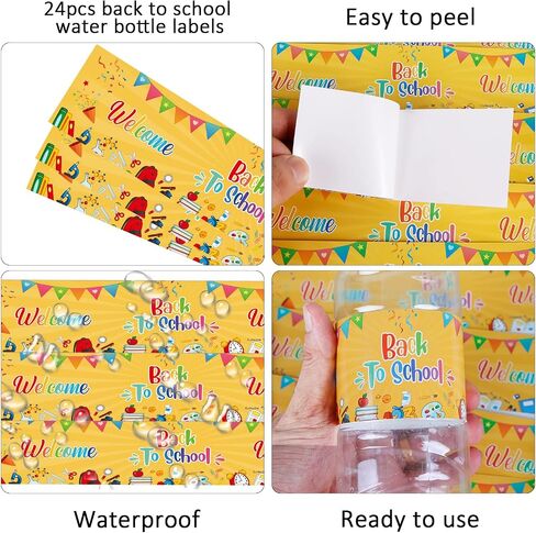 WaaHome Welcome Back to School Water Bottle Labels Decorations, 24pcs Waterproof Back to School Stickers Labels for Bottle Decorations Kindergarten Preschool Teacher Supplies Party Favors in Saudi Arabia