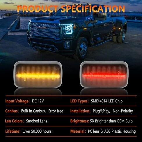 4 قطع مصباح LED أبيض للحاجز الجانبي للعلامة الجانبية للسرير الخلفي متوافق مع 2015-2020 Chevy Silverado، GMC Sierra 2500HD 3500HD للعجلة الخلفية استبدال مصابيح OEM LED Sidemarker in Saudi Arabia