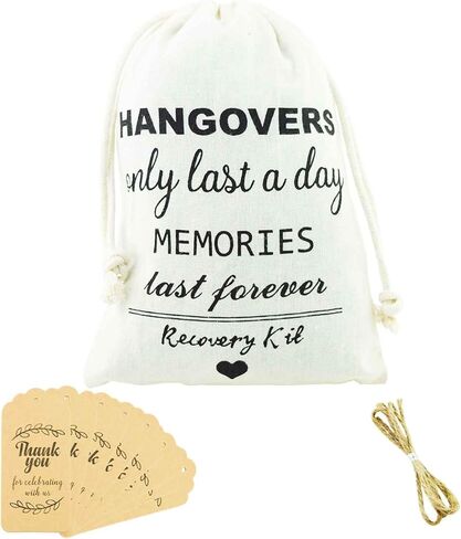 AOODOOM Bachelorette Party Favors Hangover Kit - 10 PCS (5'' x 7'') Party Favor Bags with 10 PCS Gift Tags and Cotton Drawstring for Wedding Survival Recovery Kit and Bridesmaid Gifts in Saudi Arabia