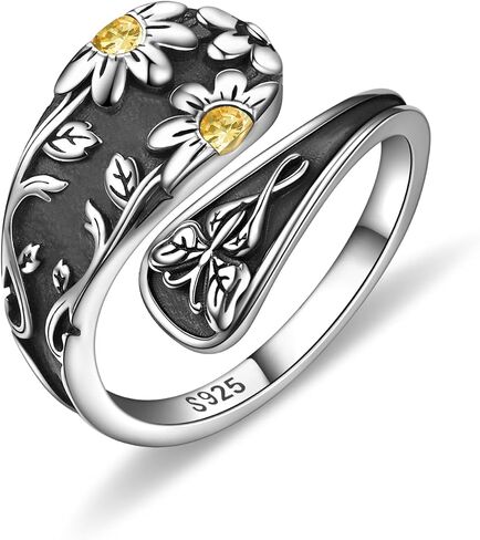 Louts Rings for Women Sterling Silver Spoon Rings Vintage Adjustable Antique Thumb Rings for Women Boho Flower Wide Opal Ring in Saudi Arabia