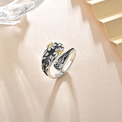 Louts Rings for Women Sterling Silver Spoon Rings Vintage Adjustable Antique Thumb Rings for Women Boho Flower Wide Opal Ring in Saudi Arabia