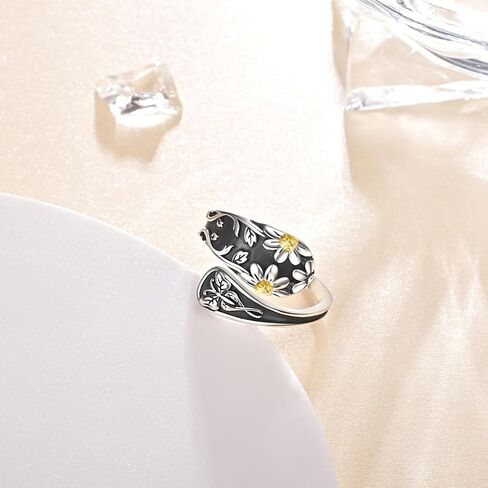 Louts Rings for Women Sterling Silver Spoon Rings Vintage Adjustable Antique Thumb Rings for Women Boho Flower Wide Opal Ring in Saudi Arabia
