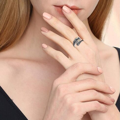 Louts Rings for Women Sterling Silver Spoon Rings Vintage Adjustable Antique Thumb Rings for Women Boho Flower Wide Opal Ring in Saudi Arabia