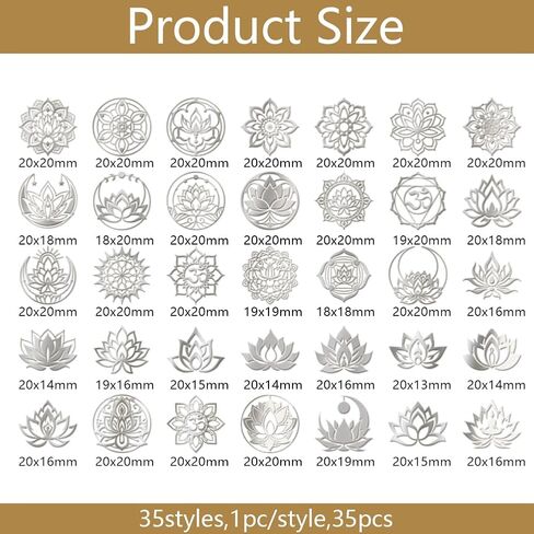 OLYCRAFT 35pcs 0.8x0.8 Inch Silver Metal Stickers Lotus Metal Sticker Self Adhesive Stickers Flower Theme Epoxy Sticker Pyramid Decals for DIY Scrapbooks Epoxy Resin Decoration in Saudi Arabia
