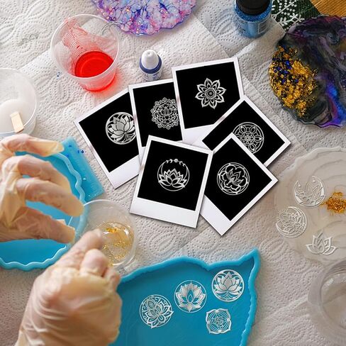 OLYCRAFT 35pcs 0.8x0.8 Inch Silver Metal Stickers Lotus Metal Sticker Self Adhesive Stickers Flower Theme Epoxy Sticker Pyramid Decals for DIY Scrapbooks Epoxy Resin Decoration in Saudi Arabia