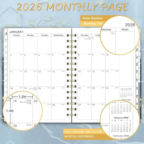 2026 Planner - Weekly & Monthly Planner 2026, January 2026 - December 2026, 6.4" x 8.5", Durable Metal Rings, Elastic Closure, 12 Monthly Tabs, Back Pocket in Saudi Arabia