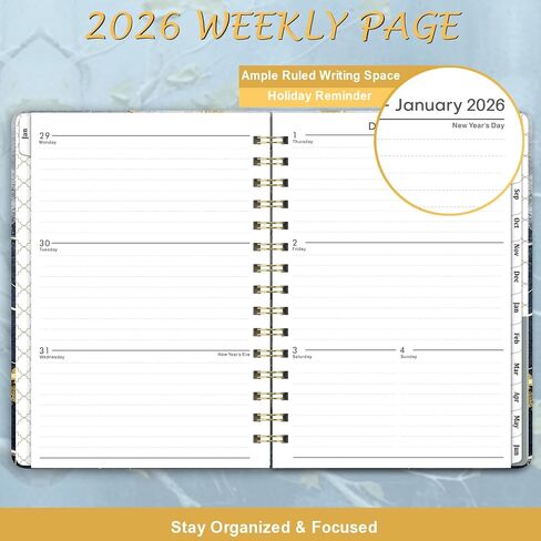 2026 Planner - Weekly & Monthly Planner 2026, January 2026 - December 2026, 6.4" x 8.5", Durable Metal Rings, Elastic Closure, 12 Monthly Tabs, Back Pocket in Saudi Arabia
