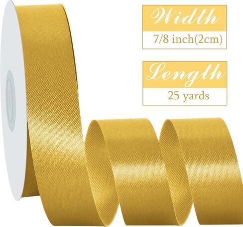 Gold Yellow Double Face Satin Ribbon, 7/8 Inch 25 Yards Fabric Silk Ribbon for Craft, Wreath Bow, Gift Wrapping, Wedding, Christmas Party Decoration in Saudi Arabia