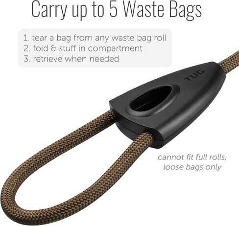 TUG 5 FT Dog Leash with Integrated Oval Dispenser Holds 3 Loose Dog Waste Bags (Black) in Saudi Arabia