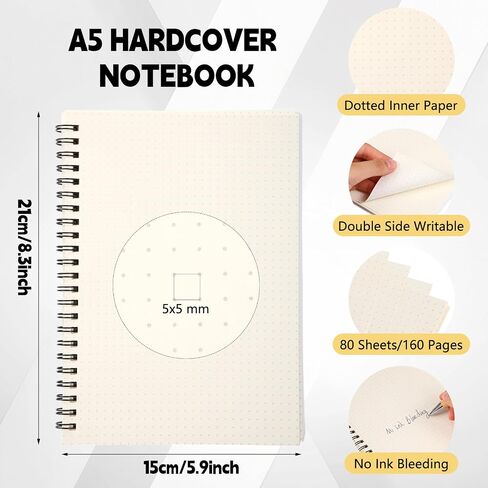 6 أجهزة كمبيوتر محمولة حلزونية ورق الرسم البياني ورصاصة ورقة منقطة A5 Notepads ، 5.7 "× 8.3" ، 160 صفحة ، 80 GSM ورقة سميكة ، غلاف بلاستيكي مقاوم للماء (ورق منقط) in Kuwait