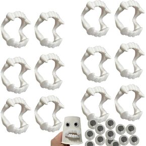 12 PCs Vampire Fangs, Plastic White Vampire Teeth with 24 Pcs Plastic Color Eyeballs for Dress Up Costume Cosplay Photo Props Halloween Christmas