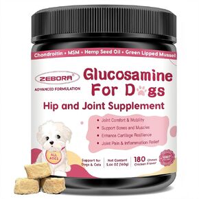 Hip & Joint Supplement for Dogs - Glucosamine for Dogs with MSM, Chondroitin, Omega-3, Turmeric, Calcium, Dog Joint Supplement Large Breed, Dog Joint Pain Relief, Cartilage & Bone Health, 180 Chews