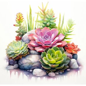PFFNGPEN Diamond Painting Kits for Adults, 5D DIY Succulent Diamond Art Kits for Beginners, Full Drill Round Diamond Art for Home Wall Decor, Plants, 12x12 inch