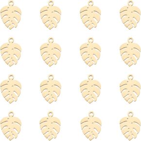 UNICRAFTALE about 16pcs Golden Monstera Leaf Charm Stainless Steel Pendants Metal 1mm Small Hole Hollow Leaf Pendants for Necklace Jewelry Making DIY