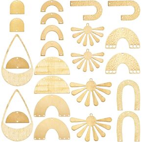 SUNNYCLUE 1 Box 24Pcs 12 Styles Half Circle Jewelry Connectors Brass Sun Charm with Holes Hollow Arch Teardrop Umbrella Charms Connector Linking for Jewelry Making Charms Pendants Supplies DIY Crafts