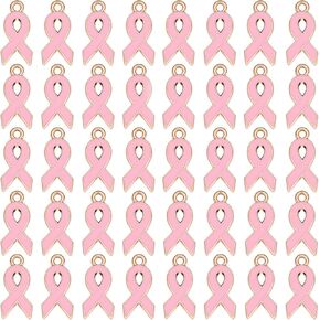 Hicarer 100 Pieces Breast Cancer Awareness Charm Ribbon Pendant Charm DIY Accessories for Necklace Bracelet Making Crafts (Pink)