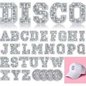 Lyrow 30 Pcs Disco Ball Iron on Patch A-Z Letters Embroidered Applique Western Patches Music Party Bling Ball Iron on Applique for DIY Clothing Backpack T Shirt Jeans Skirt Hat Bag