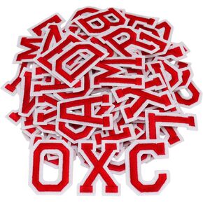 52Pcs Iron On Letter Patches for Clothes 2 Sets A-Z Alphabet Embroidered Patches with Ironed Adhesive for Jeans Clothing Fabric Hats Jersey Jackets Socks Bags Shirts Backpacks Shoes (Red)