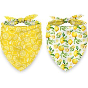 2Pcs Yellow Lemon Pet Bandanas Summer Lemon Leaves Dog Scarf Washable Adjustable Triangle Pet Bibs Puppy Neckerchief for Cat Dog Birthday Costume Accessories