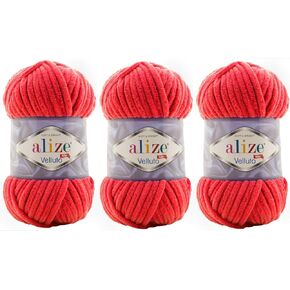 Alize Velluto 100% MicroPolyester Baby Blanket Yarn Lot of 3 skn 225 Yards 3x100gram, Yarn Weight: Super Bulky 6 (56 RED)