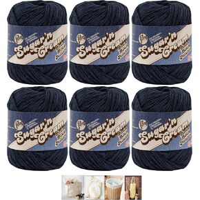 Bulk Buy: Lily Sugar'n Cream Yarn 100% Cotton Solids and Ombres (6-Pack) Medium #4 Worsted Plus 5 Lily Patterns (Indigo 01114)