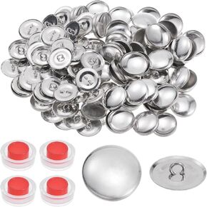 HARFINGTON 300 Sets Self Cover Button Kit 36L 0.9" 23mm with Wire Backs Aluminum Buttons to Cover Fabric Button Maker Covered Buttons Kit with 4 Tools for DIY Cloth Home Decor Sewing