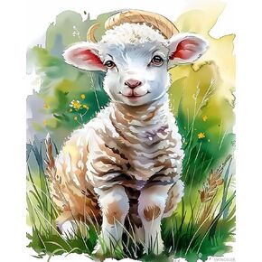 Lamb in the Grass Paint by Numbers for Adults Beginners Watercolor Painting by Number on Canvas Without Frame, DIY Sheep Paint on Canvas with Brushes Acrylic Paints for Gift Home Wall Decor 16x20inch