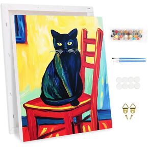 KEYIFA Paint by Numbers Kit for Adults Framed, Easy Painting Kits for Beginners, Paint on Clear Colored Canvas, Acrylic Pigment Drawing Paintwork, DIY Home Wall Decor, 12x16 in, Sitting Cat