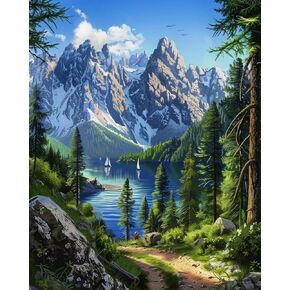 OKSGYTA Alpine Lake Paint by Numbers Kit for Adults, Paint by Number on Canvas, Abstract Art Digital Oil Painting Kits Suitable for Home Wall Decoration Gift 20"x16"