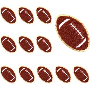 12pcs Football Patches, Rugby Embroidered Iron on and Sew on Patches Gold Edges Applique Football Sports Embroidery Chenille Patch for Hat Dress Jeans Jacket Backpacks